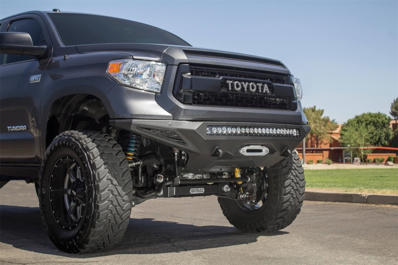 Toyota Tundra Bumper - Front - Addictive Desert Designs - Stealth Fighter w/ Winch Mount & Sensors - Hammer Black, Satin Black - `14-`27